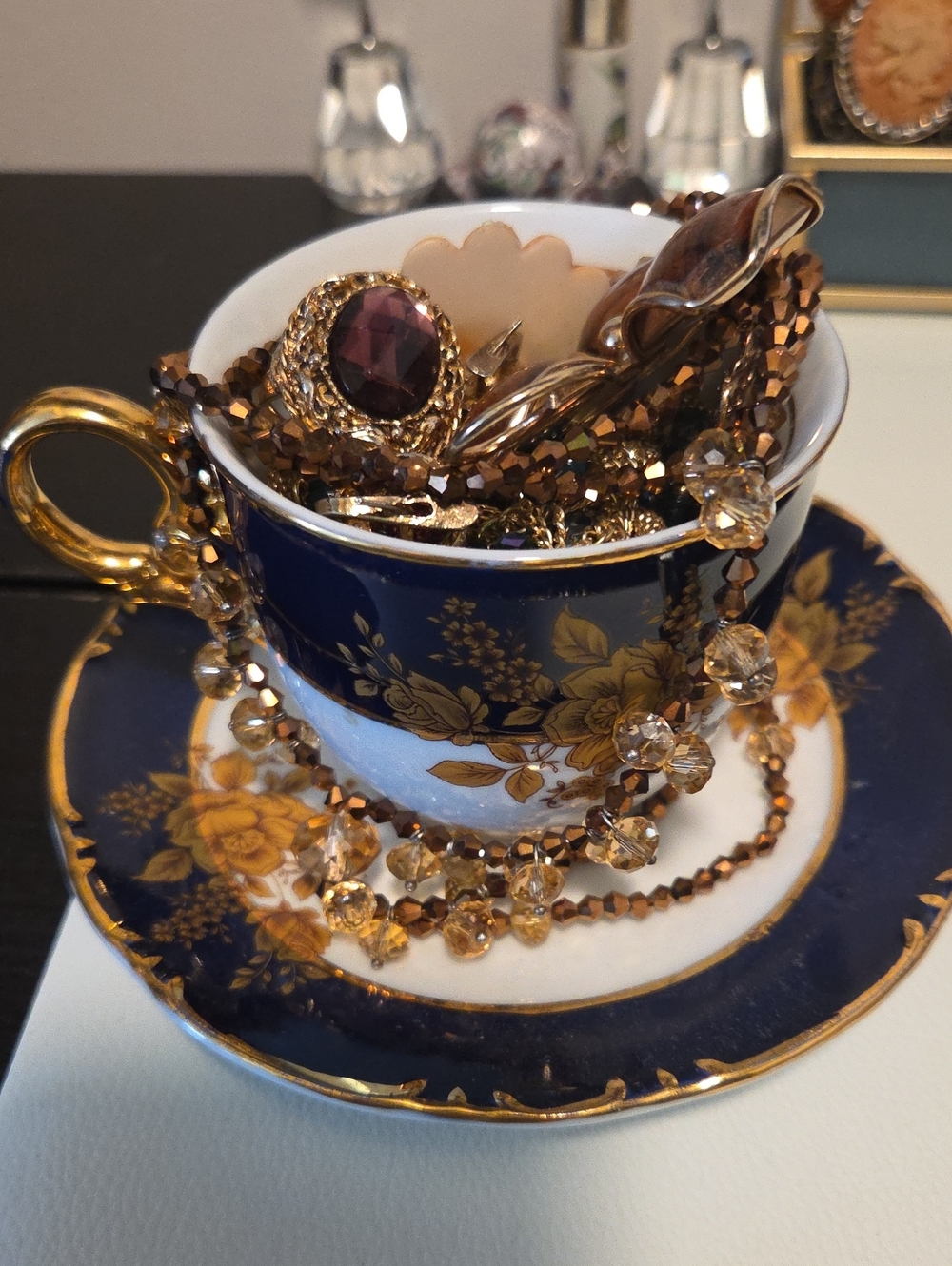 Czech Teacup And Plate Set Filled With Fall Inspired Jewelry